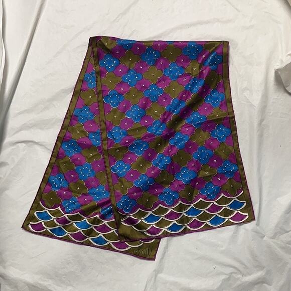 Vintage VERA Neumann Scarf ~ Signed ~ Made in Japan - Blue/Purple/Antique Gold - Picture 7 of 8